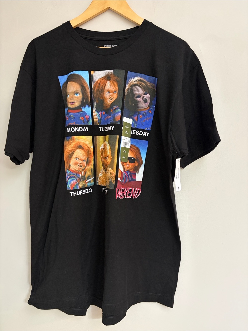 Chucky New! Black Graphic Tee with Multicolor Panels size 2XL